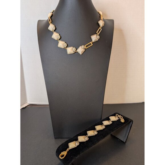 Lulu Frost Necklace & Bracelet W/ Cream Enamel Faux Pearl Accents & Rhinestones - Picture 10 of 10
